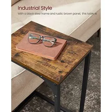 VASAGLE C-Shaped End Table, Small Side Table for Couch, Sofa Table with Metal Frame for Living Room, Bedroom, Bedside, Rustic Brown and Black