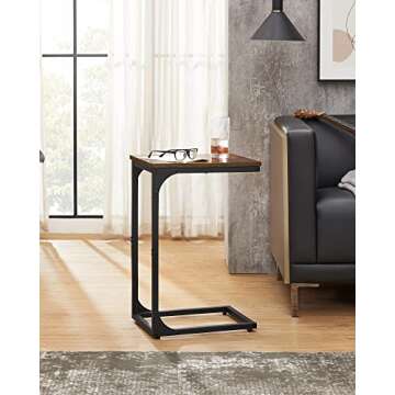 VASAGLE C-Shaped End Table, Small Side Table for Couch, Sofa Table with Metal Frame for Living Room, Bedroom, Bedside, Rustic Brown and Black