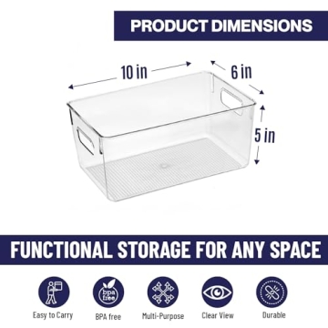 Sturdy Clear Plastic Storage Bins 10 x 6 x 5 for Home Organization