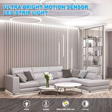 MY BEAUTY LIGHT Motion Activated LED Strip Lights, 32.8ft LED Light Strip with Day or Night 2 Lighti...