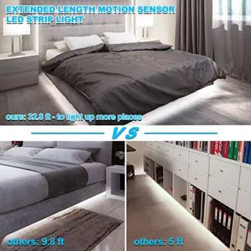 MY BEAUTY LIGHT Motion Activated LED Strip Lights, 32.8ft LED Light Strip with Day or Night 2 Lighting Modes,3 Timing Off Modes,Bright White 12v Plug-in LED Rope Lights for Bedroom,Kitchen,Stair,Room