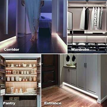 MY BEAUTY LIGHT Motion Activated LED Strip Lights, 32.8ft LED Light Strip with Day or Night 2 Lighting Modes,3 Timing Off Modes,Bright White 12v Plug-in LED Rope Lights for Bedroom,Kitchen,Stair,Room