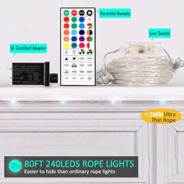 Outdoor String Lights,80 Ft Rope Lights 240 LEDs Color Changing Lights with Remote, Waterproof Lights Plug-in Outdoor Fairy Lights Twinkle Lights for Wedding, Patio, Garden, Christmas Decor,16 Color