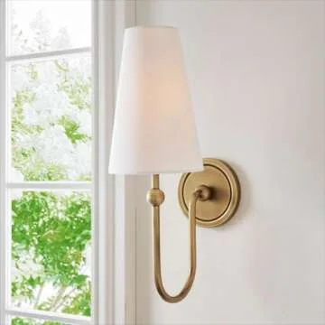 DANGGEOI Bsmathom Wall Sconces, Classic Brushed Brass Sconces Wall Lighting, Hardwired Bathroom Vanity Light Fixture with Fabric Shade for Bedroom Living Room Hallway Kitchen, Gold (Set of 1)