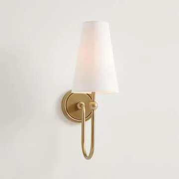 DANGGEOI Bsmathom Wall Sconces, Classic Brushed Brass Sconces Wall Lighting, Hardwired Bathroom Vanity Light Fixture with Fabric Shade for Bedroom Living Room Hallway Kitchen, Gold (Set of 1)