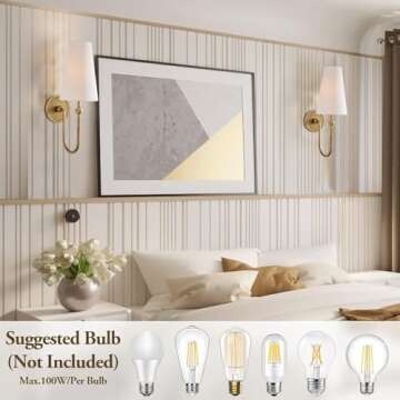 DANGGEOI Bsmathom Wall Sconces, Classic Brushed Brass Sconces Wall Lighting, Hardwired Bathroom Vanity Light Fixture with Fabric Shade for Bedroom Living Room Hallway Kitchen, Gold (Set of 1)