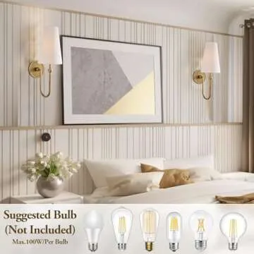 DANGGEOI Bsmathom Wall Sconces, Classic Brushed Brass Sconces Wall Lighting, Hardwired Bathroom Vanity Light Fixture with Fabric Shade for Bedroom Living Room Hallway Kitchen, Gold (Set of 1)