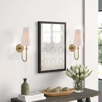 DANGGEOI Bsmathom Wall Sconces, Classic Brushed Brass Sconces Wall Lighting, Hardwired Bathroom Vanity Light Fixture with Fabric Shade for Bedroom Living Room Hallway Kitchen, Gold (Set of 1)