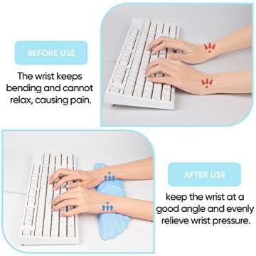 Angel Wing Cloud Keyboard Wrist Rest, Soft Leather Memory Foam Keyboard Wrist Support for Pain Relief, Ergonomic Anti-Slip Computer Palm Rest for PC Gaming/Laptop/Hand Pad/Cute Desk(1-Wing Blue)