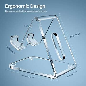 CreaDream Acrylic Cell Phone Stand, 5mm Thicker Clear Cell Phone Holder, Transparent Phone Stand for Desk, Desktop, Desk Accessories, Suitable for iPhone 14 13 Pro Max, All Smartphone 4-8inch