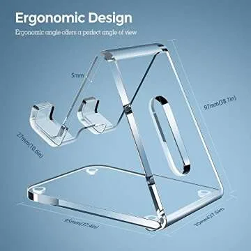 CreaDream Acrylic Cell Phone Stand, 5mm Thicker Clear Cell Phone Holder, Transparent Phone Stand for Desk, Desktop, Desk Accessories, Suitable for iPhone 14 13 Pro Max, All Smartphone 4-8inch