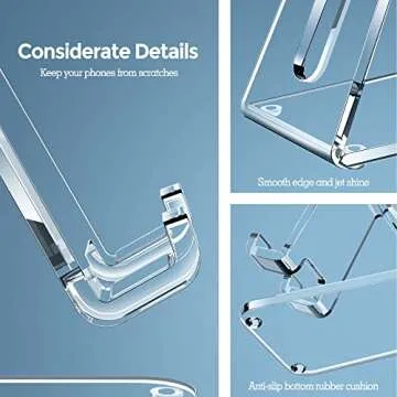 CreaDream Acrylic Cell Phone Stand, 5mm Thicker Clear Cell Phone Holder, Transparent Phone Stand for Desk, Desktop, Desk Accessories, Suitable for iPhone 14 13 Pro Max, All Smartphone 4-8inch