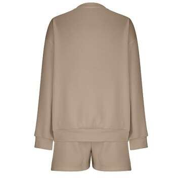 IEPOFG Women 2 Piece Outfits Sweatsuit 2024 Casual Oversized Active Sweatshirt Ladies Lounge Shorts Cozy Pajamas Tacksuit Set