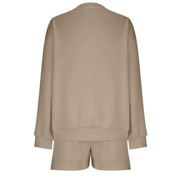 IEPOFG Women 2 Piece Outfits Sweatsuit 2024 Casual Oversized Active Sweatshirt Ladies Lounge Shorts Cozy Pajamas Tacksuit Set