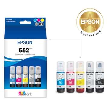 EPSON 552 EcoTank Ink Ultra-high Capacity Bottle Five Color Combo Pack (T552920-S) Works with EcoTan...