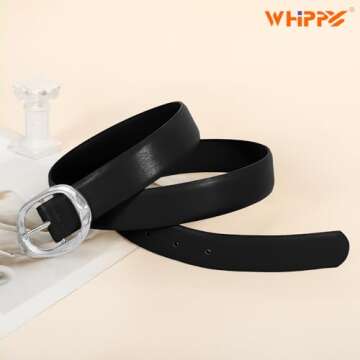 Stylish WHIPPY Leather Belt for Women - Versatile Silver Buckle Accessory