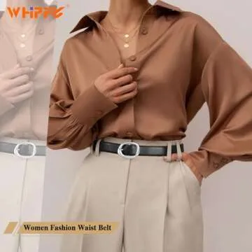 WHIPPY Women's Leather Belt with Elegant Silver Buckle