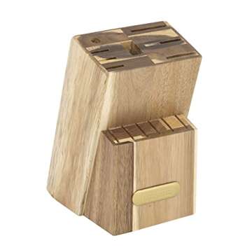 Farberware 15-Piece Triple Riveted Acacia Knife Block Set, High Carbon-Stainless Steel Kitchen Knives with Ergonomic Handles, Razor-Sharp Knife Set, Pink and Gold