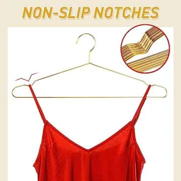 Wesiti 100 Pcs Stainless Steel Metal Hangers Wire Hangers for Clothes Strong Ultra Thin Space Saving Wire 17.7" Clothes Space for Coat Suit Bridal Boutique Dress Closet Dorm Clothing Rack(Gold)