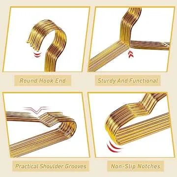 Wesiti 100 Pcs Stainless Steel Metal Hangers Wire Hangers for Clothes Strong Ultra Thin Space Saving Wire 17.7" Clothes Space for Coat Suit Bridal Boutique Dress Closet Dorm Clothing Rack(Gold)