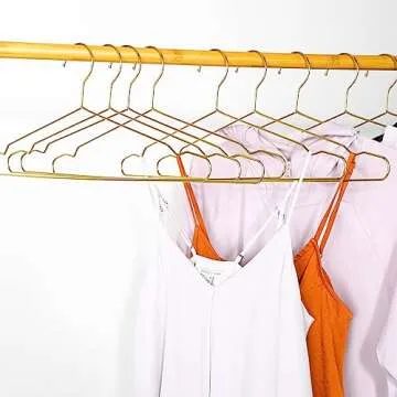 Wesiti 100 Pcs Stainless Steel Metal Hangers Wire Hangers for Clothes Strong Ultra Thin Space Saving Wire 17.7" Clothes Space for Coat Suit Bridal Boutique Dress Closet Dorm Clothing Rack(Gold)