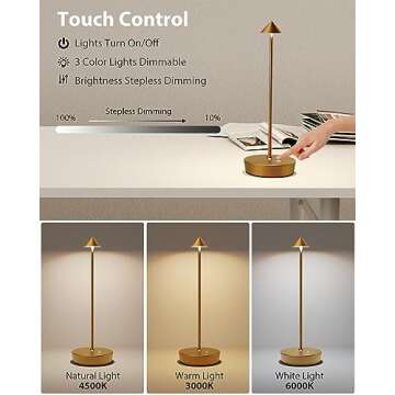 SHANGCAI Cordless Table Lamps Rechargeable, 6000mAh Battery Operated LED Desk Lamp Outdoor Waterproof Portable Touch Dimmable Table Night Light for Patio Restaurant Dining Home Set of 2 Bronze