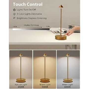 SHANGCAI Cordless Table Lamp LED Rechargeable Touch Dimmable