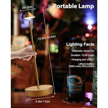 SHANGCAI Cordless Table Lamps Rechargeable, 6000mAh Battery Operated LED Desk Lamp Outdoor Waterproof Portable Touch Dimmable Table Night Light for Patio Restaurant Dining Home Set of 2 Bronze