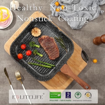ESLITE LIFE 9.5 Inch Nonstick Grill Pan - Versatile Cooking