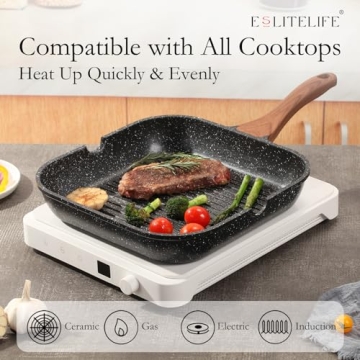 ESLITE LIFE 9.5 Inch Nonstick Grill Pan - Versatile Cooking