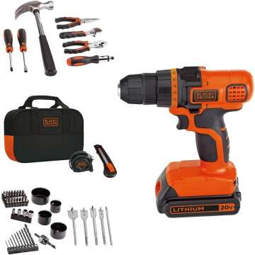 BLACK+DECKER 20V Max Drill & Home Tool Kit - 68 Piece Set for All Your DIY Needs