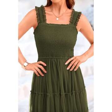 BTFBM Women's 2025 Summer Midi Dress Casual Sleeveless Square Neck Smocked Ruffle Tulle Party Wedding Guest Dresses