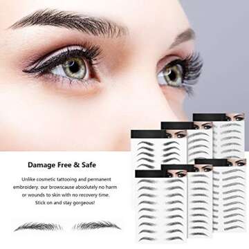 Blulu 6 Sheets 4D Hair-Like Waterproof Eyebrow Tattoos Stickers Eyebrow Transfers Temporary Brow Tattoo Peel Off Grooming Shaping Sticker in Arch Style, 66 Pairs Black(Lovely Styles)