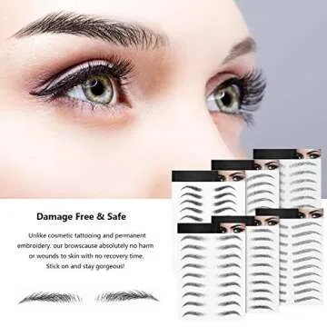 Blulu 6 Sheets 4D Hair-Like Waterproof Eyebrow Tattoos Stickers Eyebrow Transfers Temporary Brow Tattoo Peel Off Grooming Shaping Sticker in Arch Style, 66 Pairs Black(Lovely Styles)