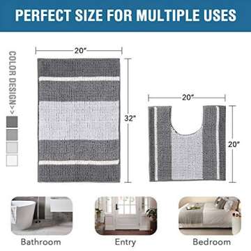 H.VERSAILTEX Bath Rug Set 2 Piece for Bathroom Bath Mats Non Slip Bouncy Chenille Ombre Dyeing Bath ...