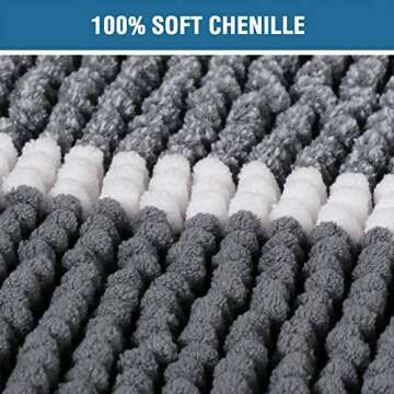 H.VERSAILTEX Bath Rug Set 2 Piece for Bathroom Bath Mats Non Slip Bouncy Chenille Ombre Dyeing Bath Rug and Contour Mat, Water Absorbent Striped Shag (32" x 20" Plus 20" x 20" U, Grey)