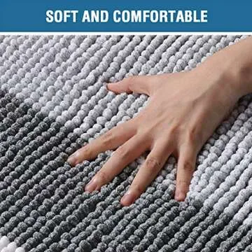 H.VERSAILTEX Bath Rug Set 2 Piece for Bathroom Bath Mats Non Slip Bouncy Chenille Ombre Dyeing Bath Rug and Contour Mat, Water Absorbent Striped Shag (32" x 20" Plus 20" x 20" U, Grey)