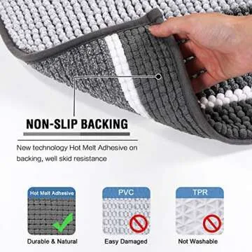 H.VERSAILTEX Bath Rug Set 2 Piece for Bathroom Bath Mats Non Slip Bouncy Chenille Ombre Dyeing Bath Rug and Contour Mat, Water Absorbent Striped Shag (32" x 20" Plus 20" x 20" U, Grey)