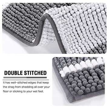 H.VERSAILTEX Bath Rug Set 2 Piece for Bathroom Bath Mats Non Slip Bouncy Chenille Ombre Dyeing Bath Rug and Contour Mat, Water Absorbent Striped Shag (32" x 20" Plus 20" x 20" U, Grey)