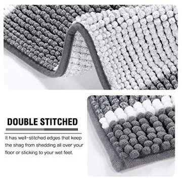 H.VERSAILTEX Bath Rug Set 2 Piece for Bathroom Bath Mats Non Slip Bouncy Chenille Ombre Dyeing Bath Rug and Contour Mat, Water Absorbent Striped Shag (32" x 20" Plus 20" x 20" U, Grey)