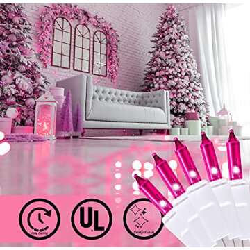 Pink Christmas Valentine's String Lights 100 Mini Incandescent Fairy Light Decor 20.6 Ft White Wire Indoor & Outdoor Party Patio Bedroom Wedding Birthday Xmas Tree Garland Easter Holiday Decoration