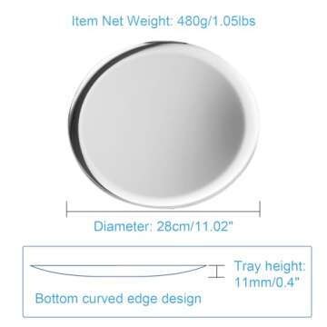 Beatcreat Large Round Stainless Steel Tray,Round Silver Trays,Serving Tray, Decorative Tray,Jewelry and Cosmetic Storage Tray. Diameter11.02 inches/28cm. Silver,1Piece