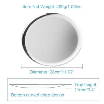 Beatcreat Large Round Stainless Steel Tray,Round Silver Trays,Serving Tray, Decorative Tray,Jewelry and Cosmetic Storage Tray. Diameter11.02 inches/28cm. Silver,1Piece