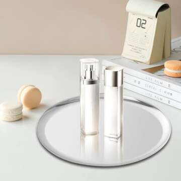 Beatcreat Large Round Stainless Steel Tray,Round Silver Trays,Serving Tray, Decorative Tray,Jewelry and Cosmetic Storage Tray. Diameter11.02 inches/28cm. Silver,1Piece