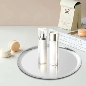 Beatcreat Large Round Stainless Steel Tray,Round Silver Trays,Serving Tray, Decorative Tray,Jewelry and Cosmetic Storage Tray. Diameter11.02 inches/28cm. Silver,1Piece