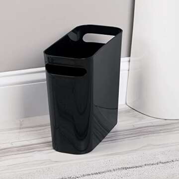 mDesign Plastic Small Trash Can, 1.5 Gallon/5.7-Liter Wastebasket, Narrow Garbage Bin with Handles f...