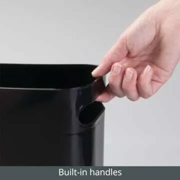 mDesign Plastic Small Trash Can, 1.5 Gallon/5.7-Liter Wastebasket, Narrow Garbage Bin with Handles for Bathroom, Laundry, Home Office - Holds Waste, Recycling, 10" High, Aura Collection, Black