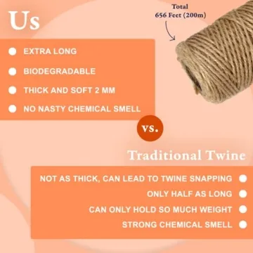 BeCraftee Jute Twine 2mm Thick - 656 Feet Long for Crafts