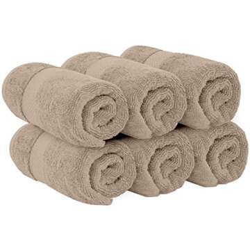 White Classic Luxury Hand Towels for Bathroom-Hotel-Spa-Kitchen-Set - Circlet Egyptian Cotton - 16x30 Inches - Set of 6 (Taupe)