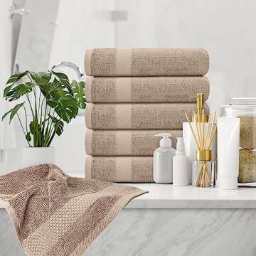 White Classic Luxury Hand Towels for Bathroom-Hotel-Spa-Kitchen-Set - Circlet Egyptian Cotton - 16x30 Inches - Set of 6 (Taupe)